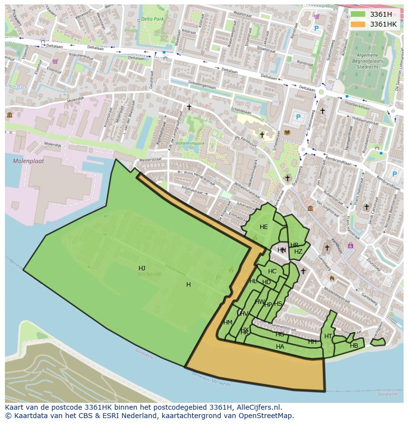 Afbeelding van het postcodegebied 3361 HK op de kaart.