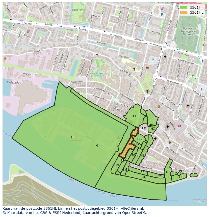 Afbeelding van het postcodegebied 3361 HL op de kaart.
