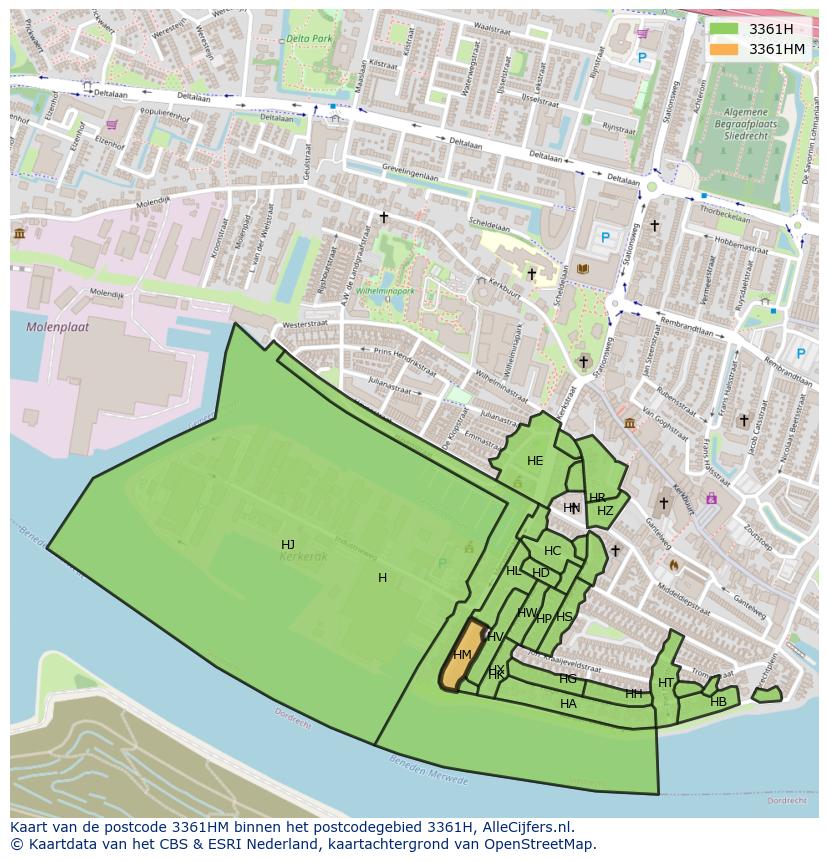 Afbeelding van het postcodegebied 3361 HM op de kaart.