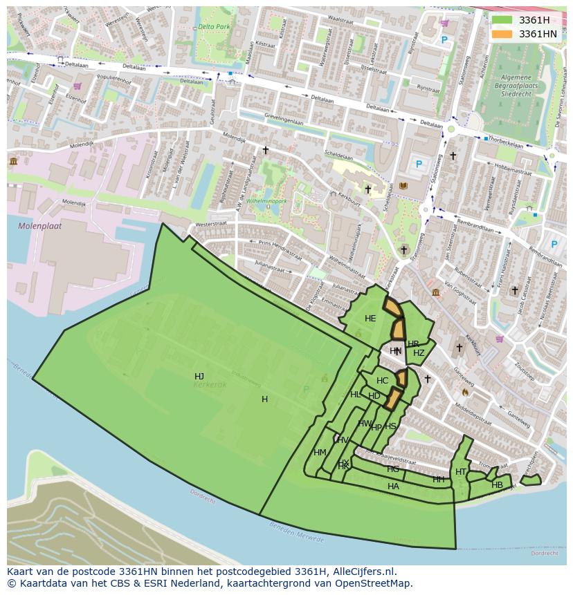 Afbeelding van het postcodegebied 3361 HN op de kaart.