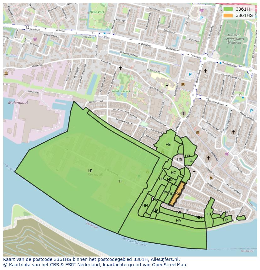 Afbeelding van het postcodegebied 3361 HS op de kaart.