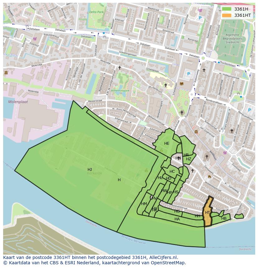 Afbeelding van het postcodegebied 3361 HT op de kaart.