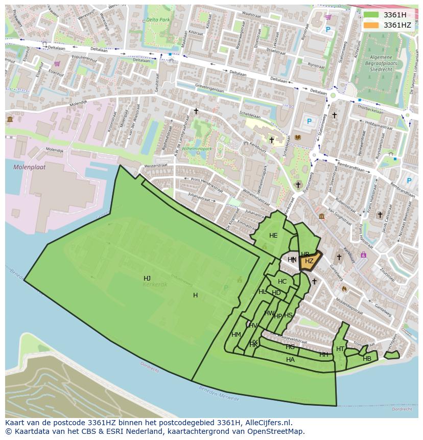 Afbeelding van het postcodegebied 3361 HZ op de kaart.