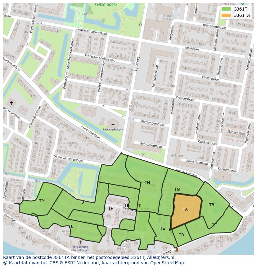 Afbeelding van het postcodegebied 3361 TA op de kaart.