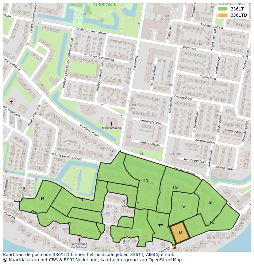 Afbeelding van het postcodegebied 3361 TD op de kaart.