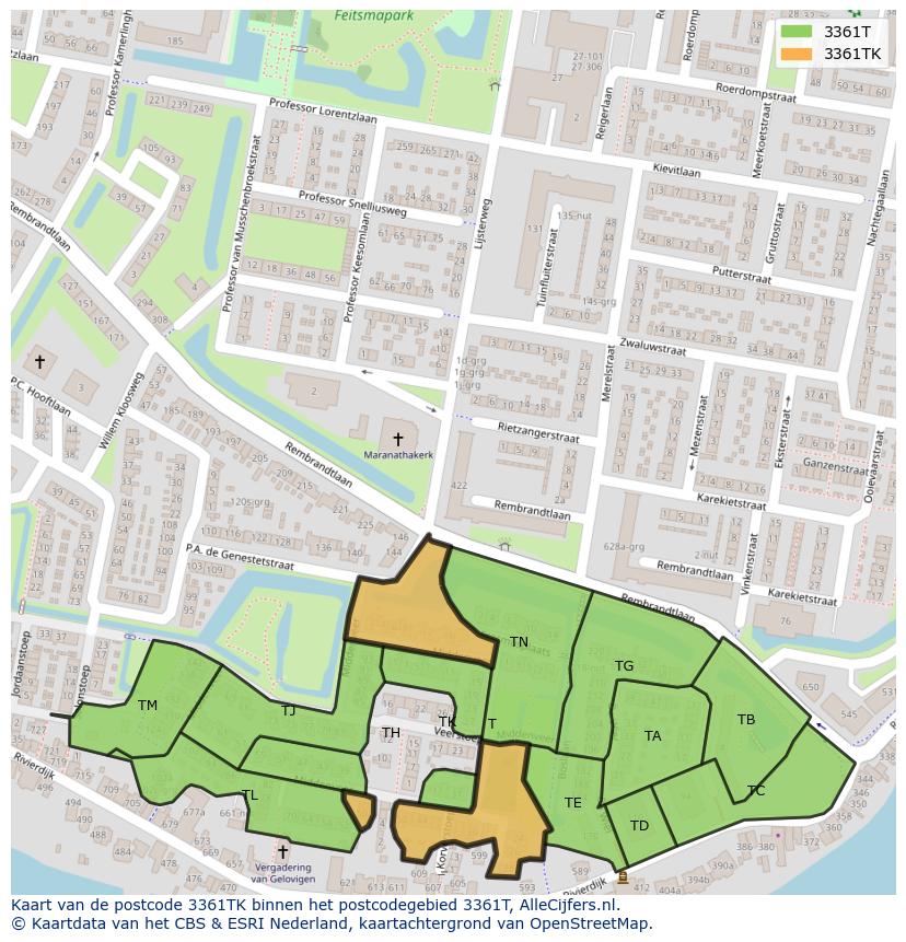 Afbeelding van het postcodegebied 3361 TK op de kaart.