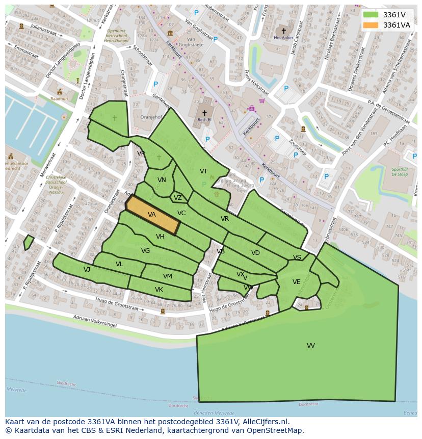Afbeelding van het postcodegebied 3361 VA op de kaart.