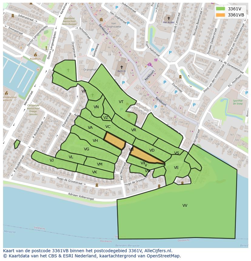Afbeelding van het postcodegebied 3361 VB op de kaart.