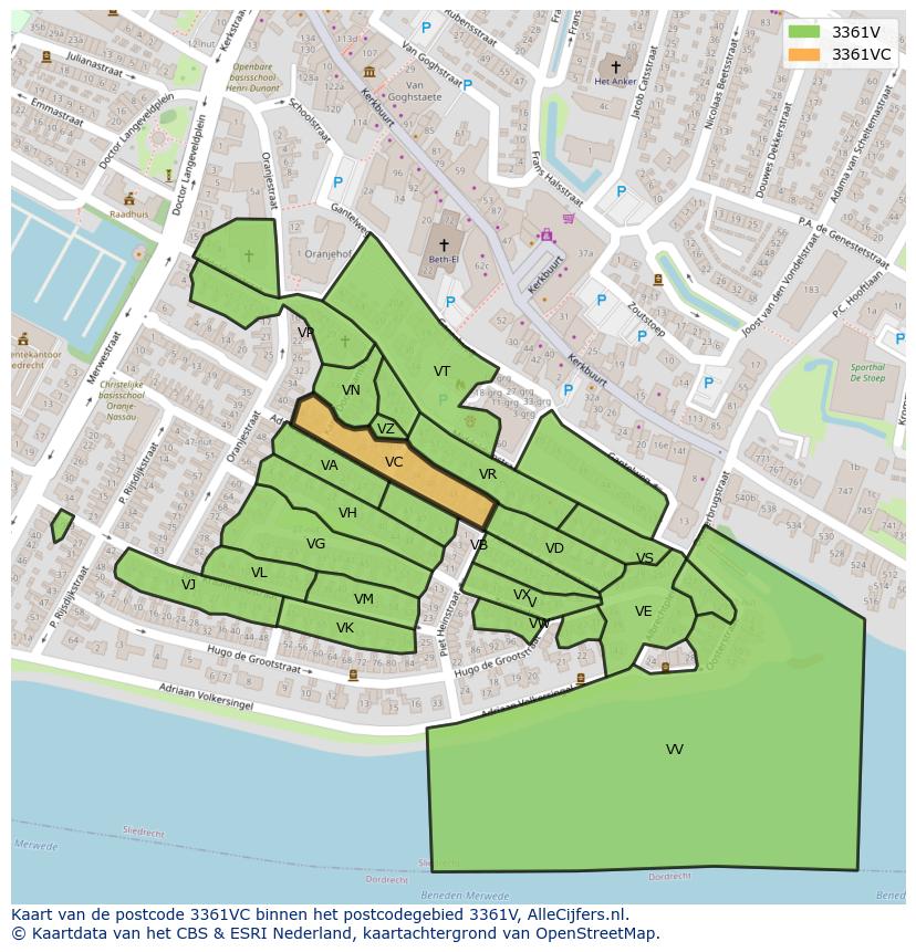 Afbeelding van het postcodegebied 3361 VC op de kaart.
