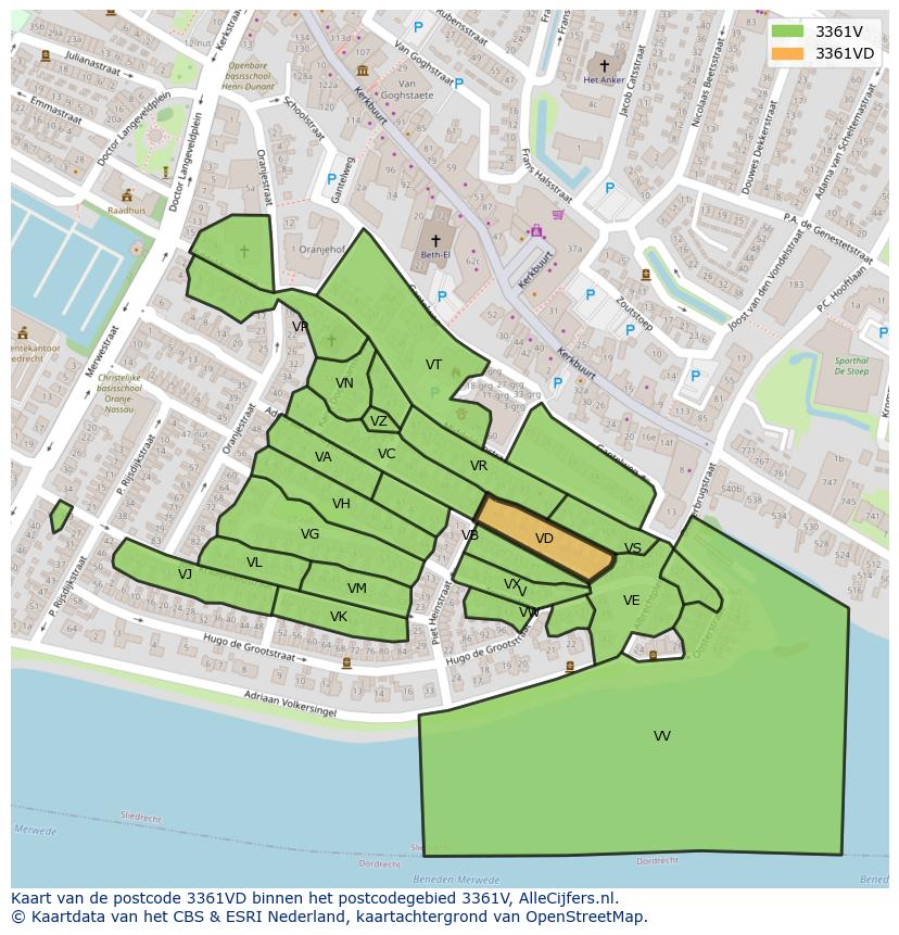 Afbeelding van het postcodegebied 3361 VD op de kaart.