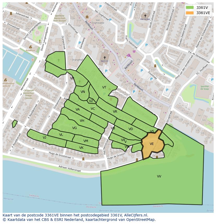 Afbeelding van het postcodegebied 3361 VE op de kaart.