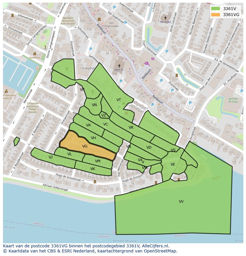 Afbeelding van het postcodegebied 3361 VG op de kaart.