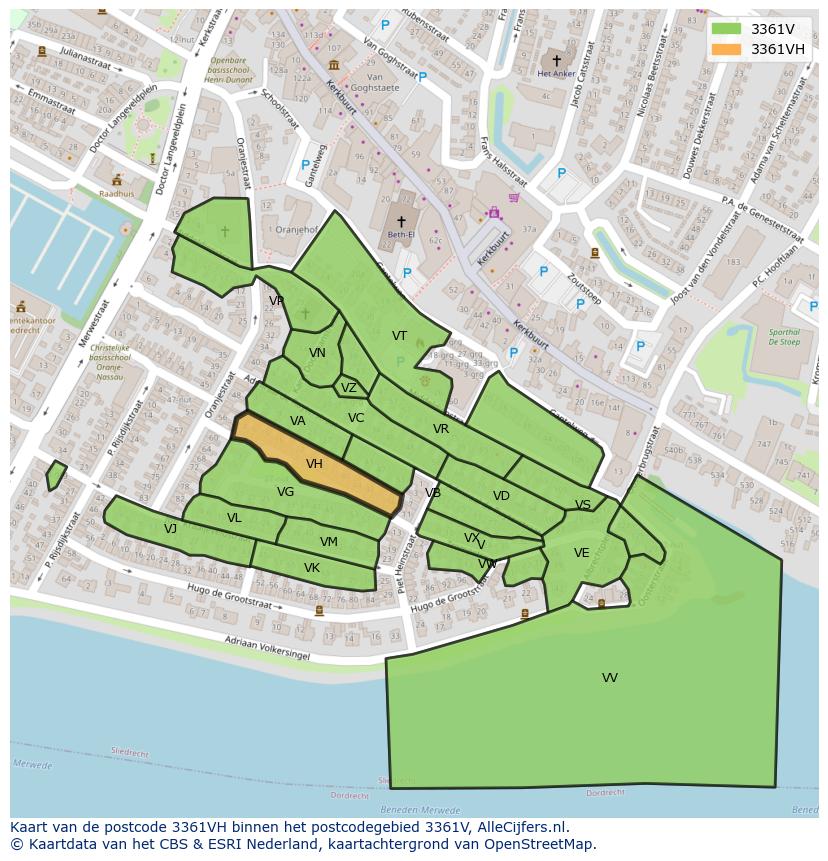 Afbeelding van het postcodegebied 3361 VH op de kaart.