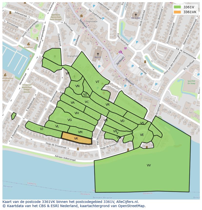 Afbeelding van het postcodegebied 3361 VK op de kaart.
