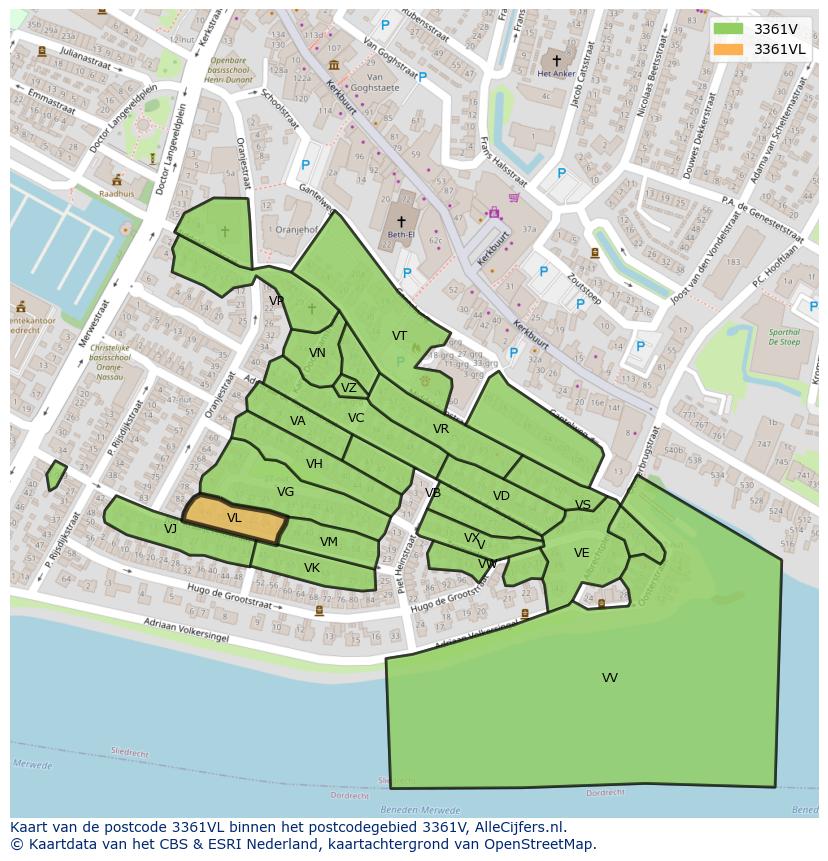 Afbeelding van het postcodegebied 3361 VL op de kaart.