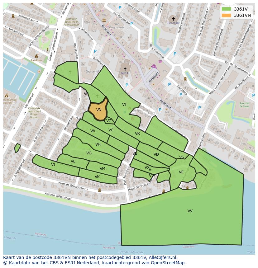 Afbeelding van het postcodegebied 3361 VN op de kaart.