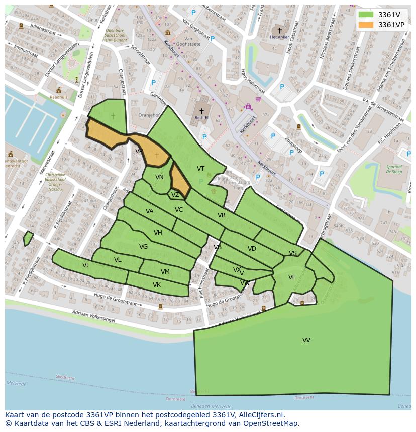 Afbeelding van het postcodegebied 3361 VP op de kaart.