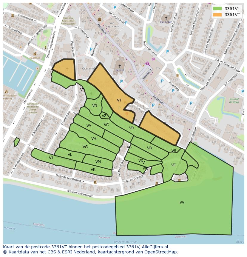 Afbeelding van het postcodegebied 3361 VT op de kaart.