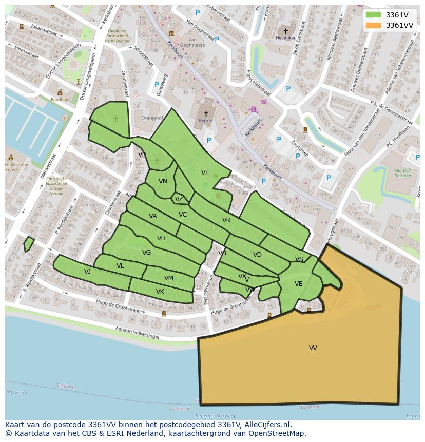 Afbeelding van het postcodegebied 3361 VV op de kaart.