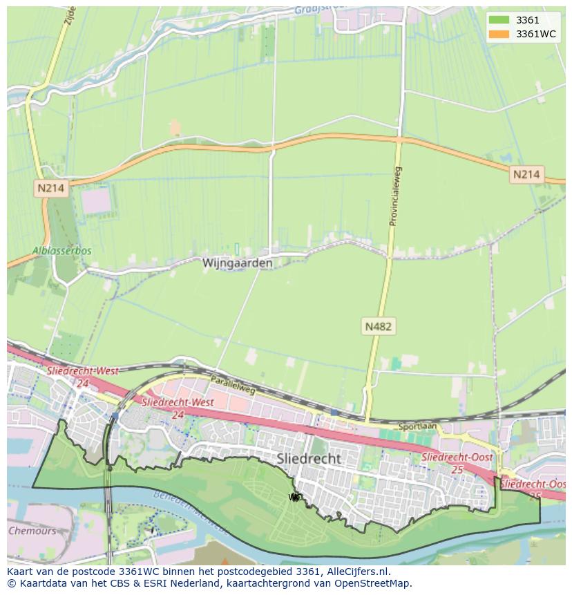 Afbeelding van het postcodegebied 3361 WC op de kaart.