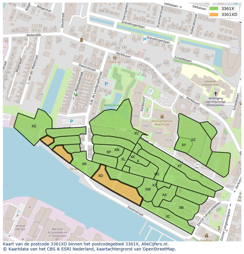 Afbeelding van het postcodegebied 3361 XD op de kaart.