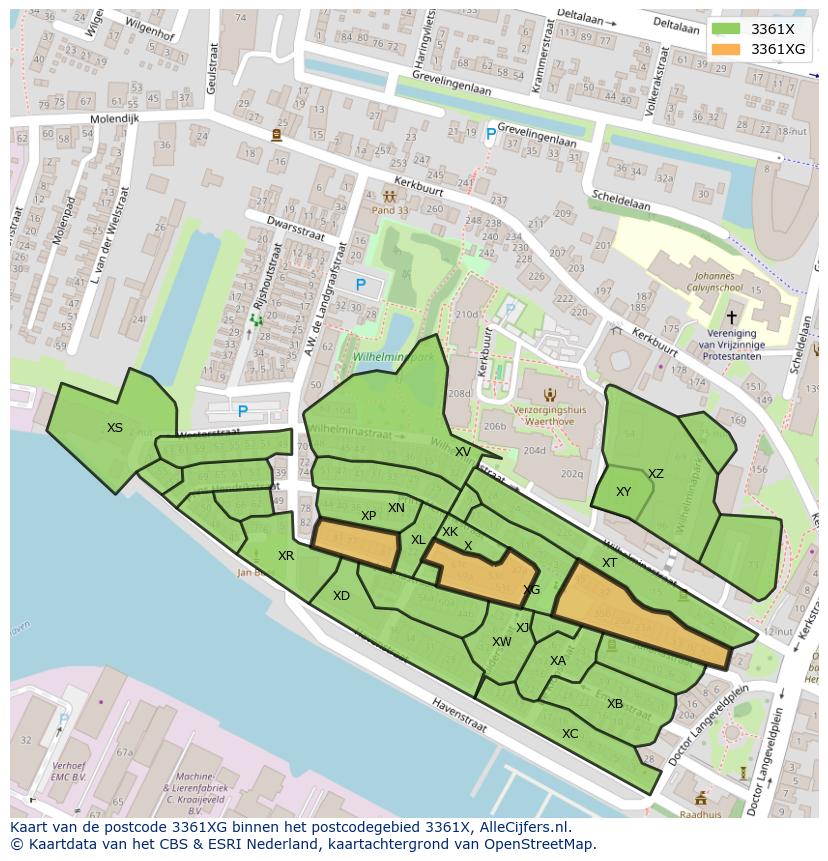 Afbeelding van het postcodegebied 3361 XG op de kaart.