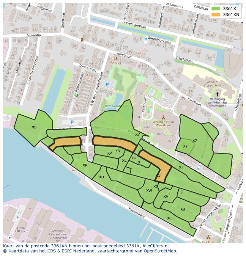 Afbeelding van het postcodegebied 3361 XN op de kaart.