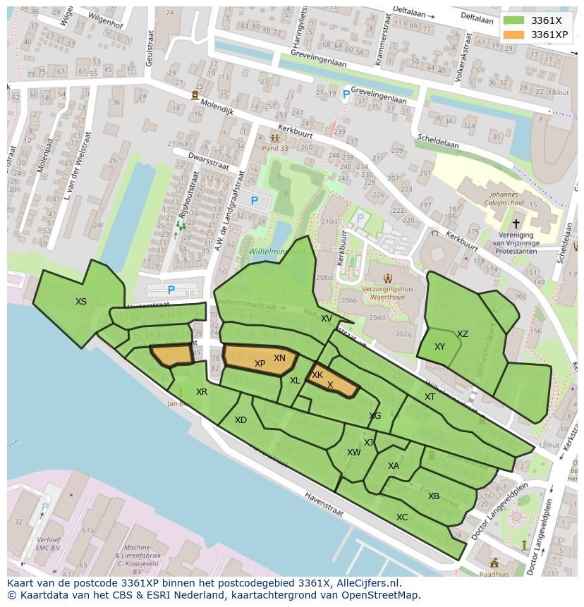 Afbeelding van het postcodegebied 3361 XP op de kaart.