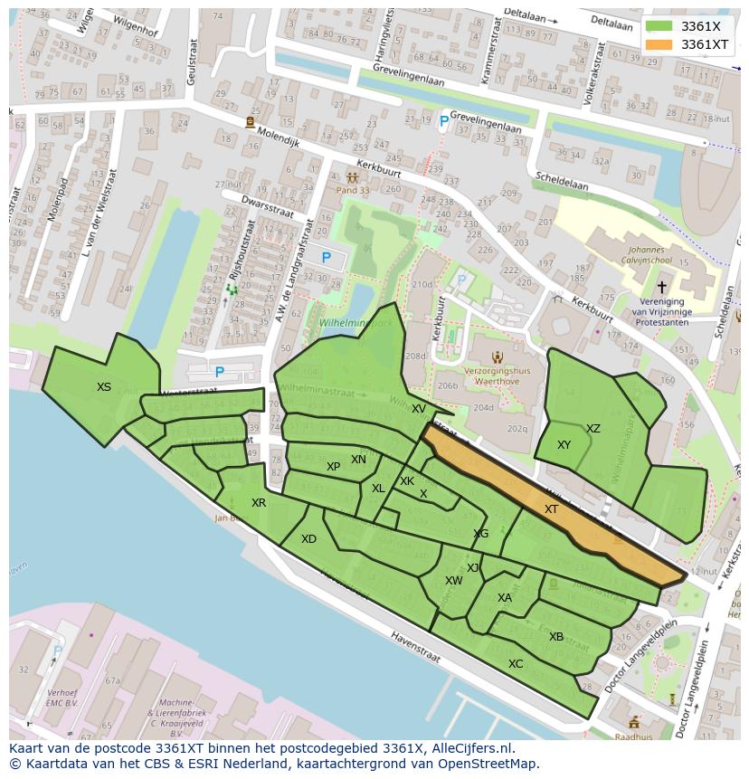 Afbeelding van het postcodegebied 3361 XT op de kaart.