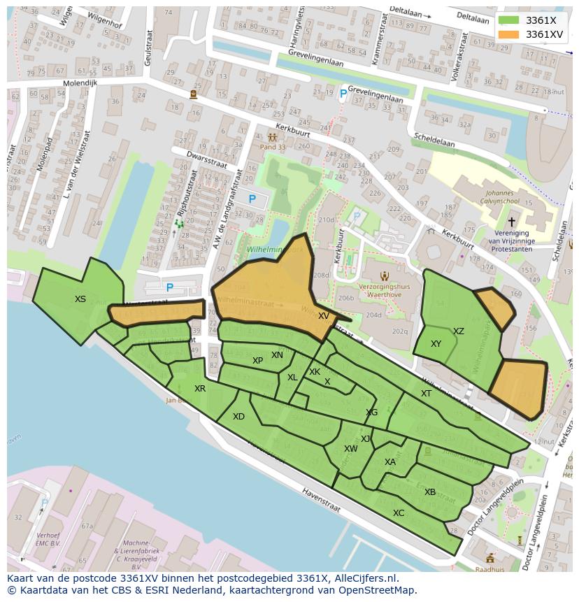 Afbeelding van het postcodegebied 3361 XV op de kaart.