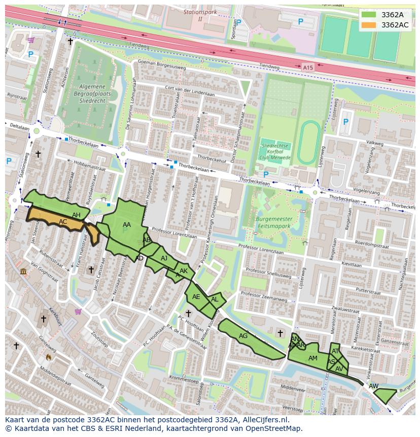 Afbeelding van het postcodegebied 3362 AC op de kaart.