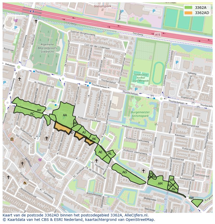 Afbeelding van het postcodegebied 3362 AD op de kaart.