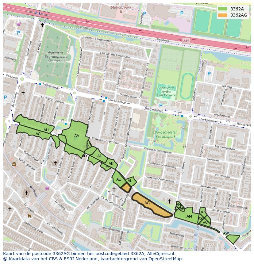 Afbeelding van het postcodegebied 3362 AG op de kaart.