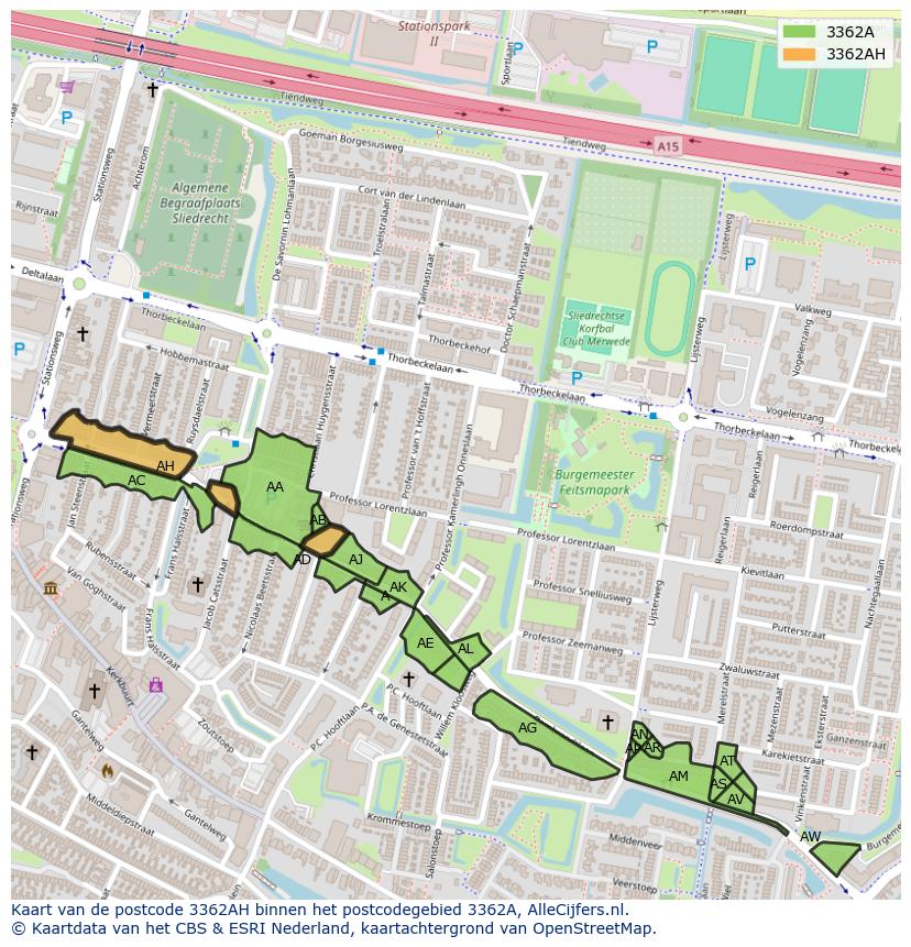 Afbeelding van het postcodegebied 3362 AH op de kaart.