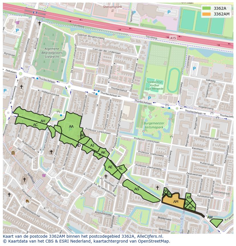 Afbeelding van het postcodegebied 3362 AM op de kaart.