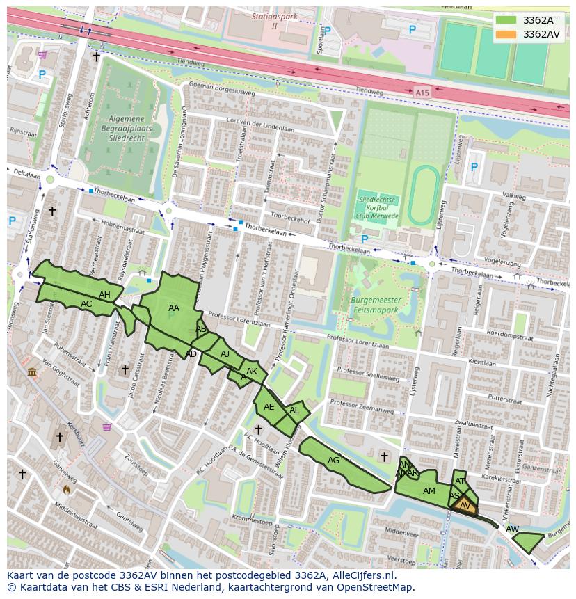 Afbeelding van het postcodegebied 3362 AV op de kaart.