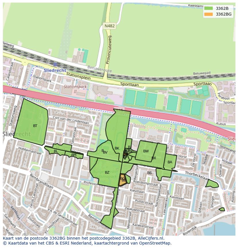 Afbeelding van het postcodegebied 3362 BG op de kaart.