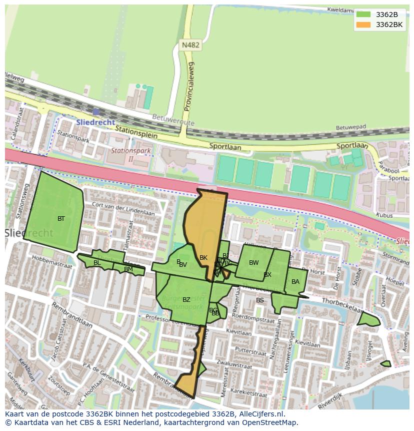 Afbeelding van het postcodegebied 3362 BK op de kaart.