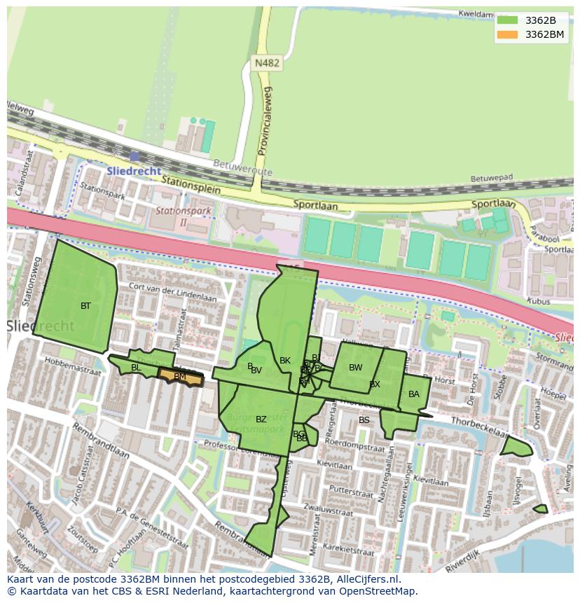 Afbeelding van het postcodegebied 3362 BM op de kaart.