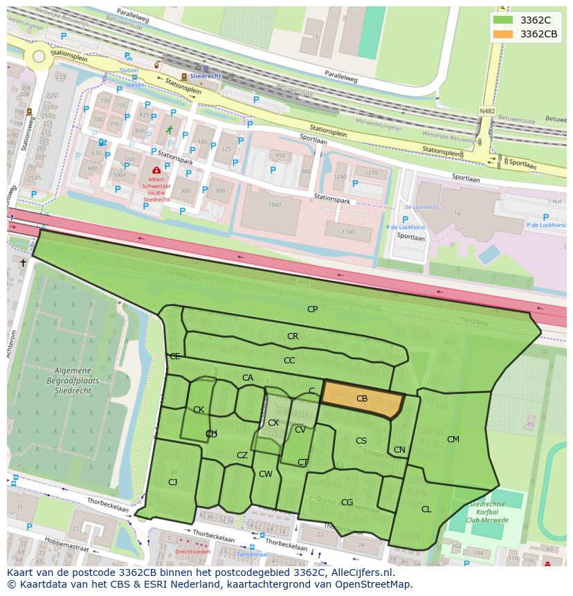 Afbeelding van het postcodegebied 3362 CB op de kaart.