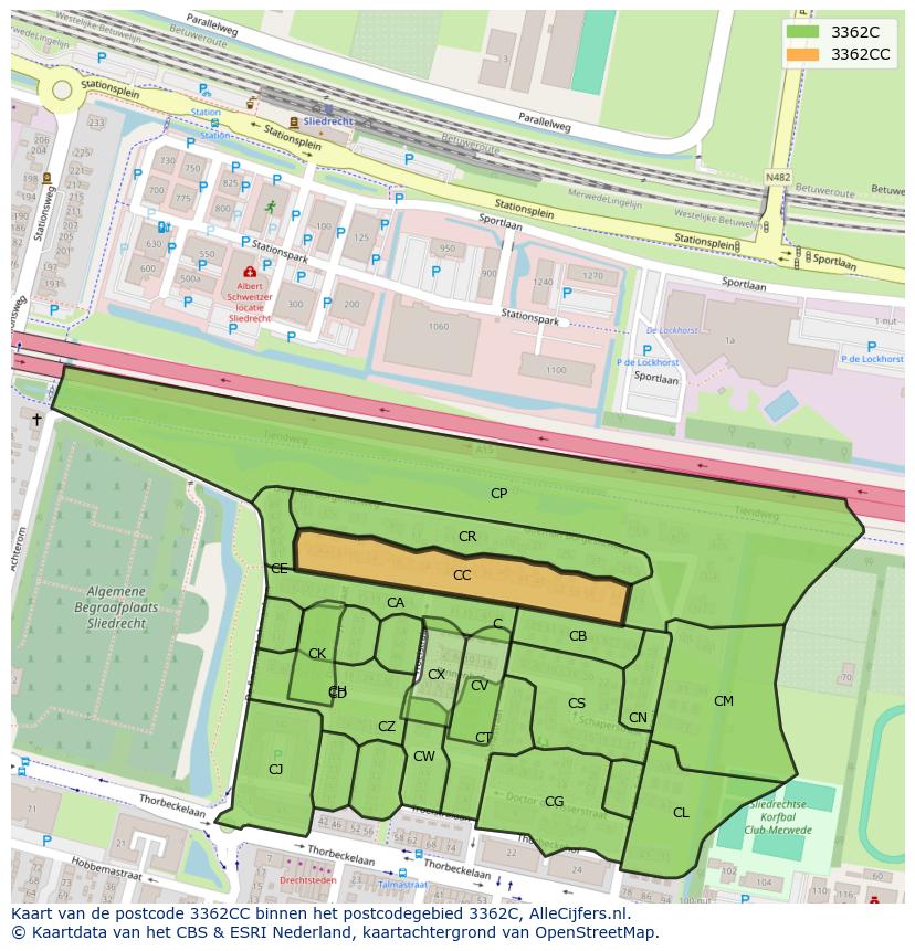 Afbeelding van het postcodegebied 3362 CC op de kaart.