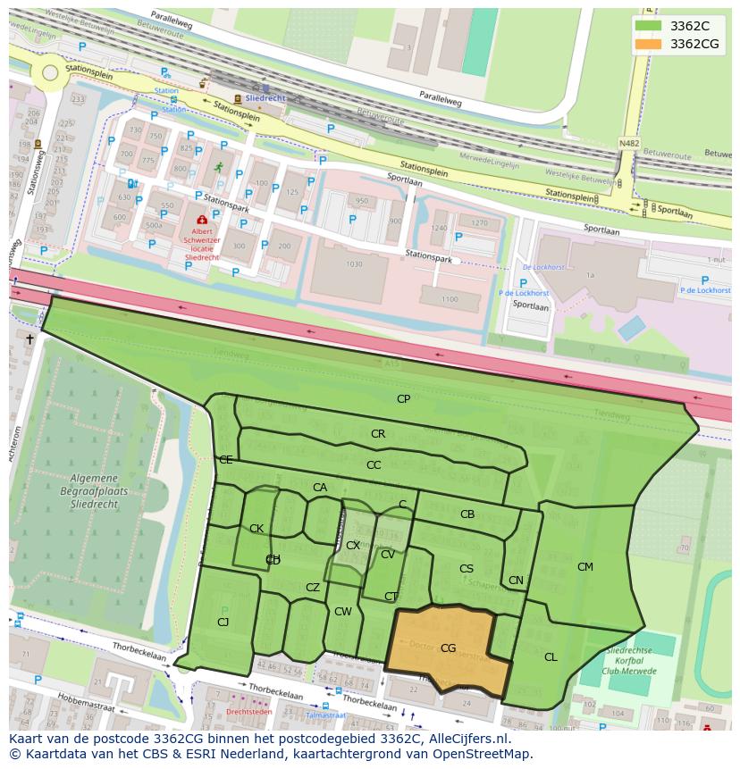 Afbeelding van het postcodegebied 3362 CG op de kaart.