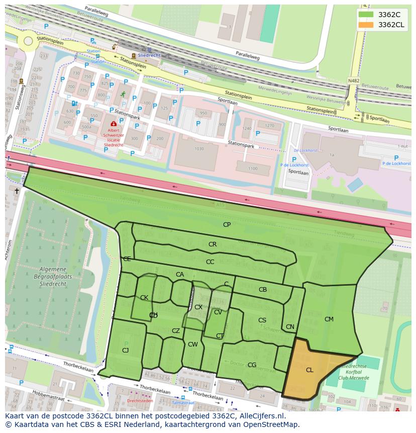 Afbeelding van het postcodegebied 3362 CL op de kaart.
