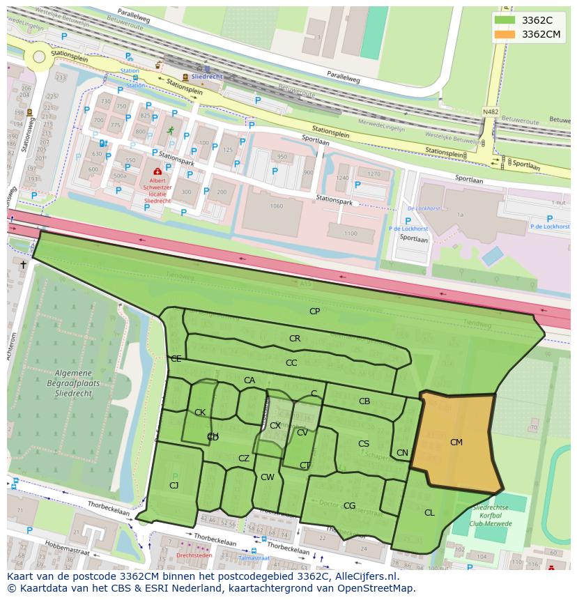 Afbeelding van het postcodegebied 3362 CM op de kaart.
