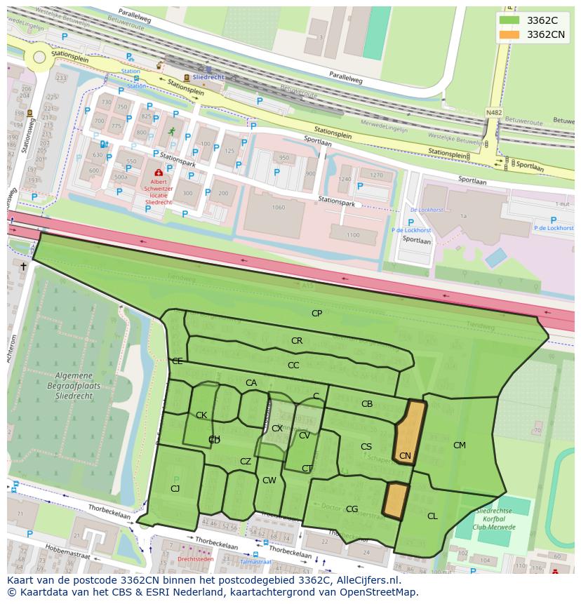 Afbeelding van het postcodegebied 3362 CN op de kaart.