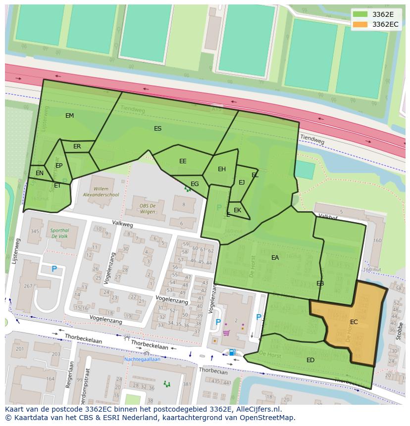 Afbeelding van het postcodegebied 3362 EC op de kaart.