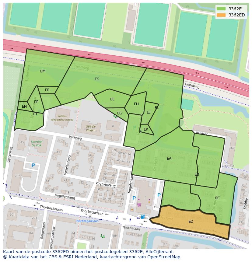 Afbeelding van het postcodegebied 3362 ED op de kaart.