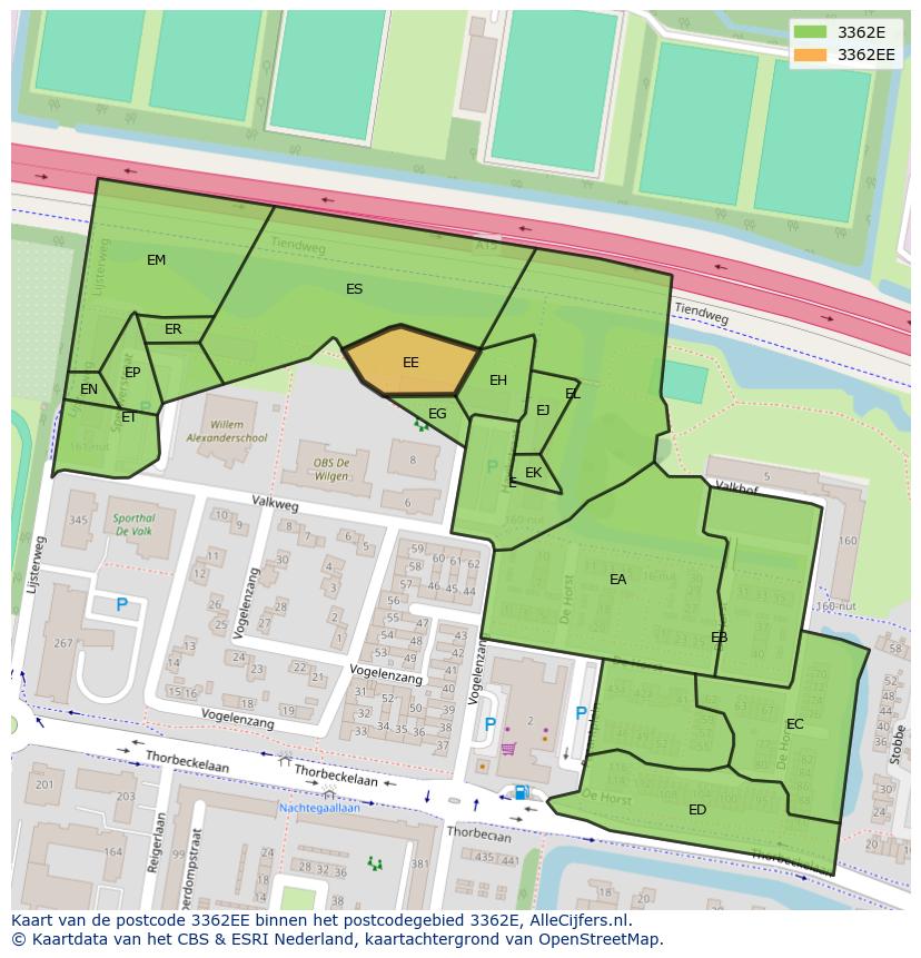 Afbeelding van het postcodegebied 3362 EE op de kaart.
