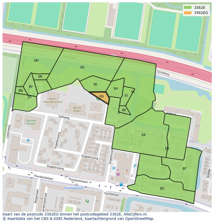 Afbeelding van het postcodegebied 3362 EG op de kaart.