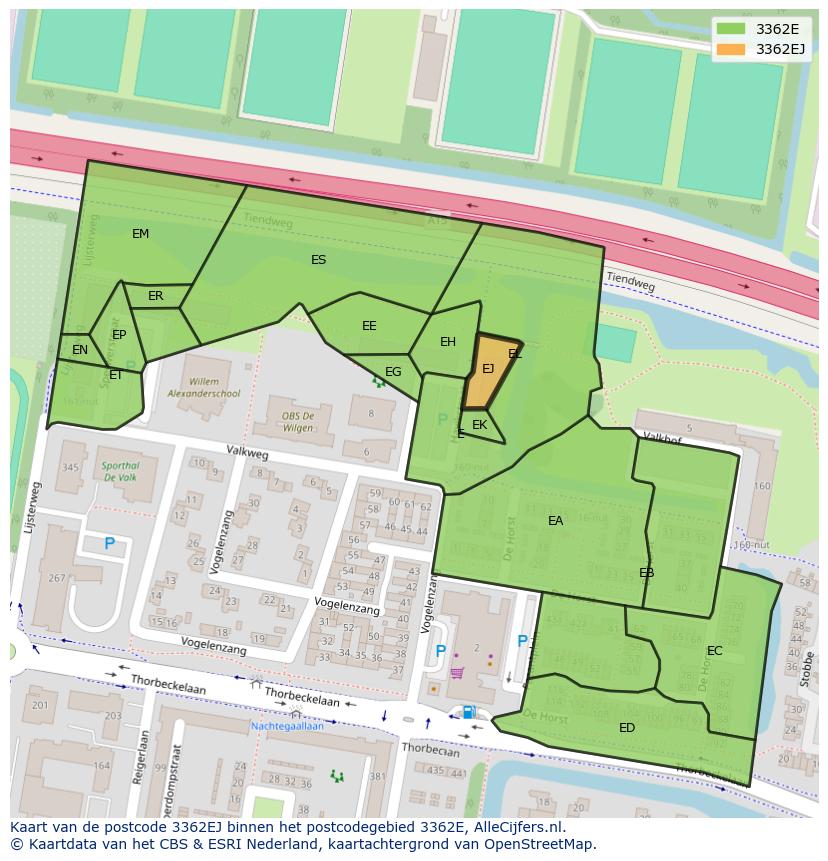Afbeelding van het postcodegebied 3362 EJ op de kaart.